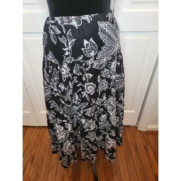 Lauren Ralph Lauren Black/White Tiered  Midi Skirt M Boho Whimsygoth Hippie - Picture 1 of 6